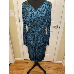 Tahari Dress Size 8 Arthur S Levine Stretch Blue Green Classic Office EUC